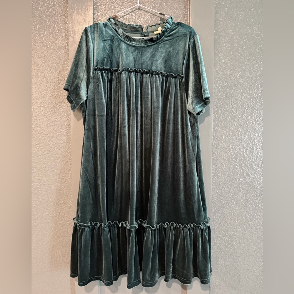 Cotton Bleu Velvet Green Maternity Mini Dress Size L